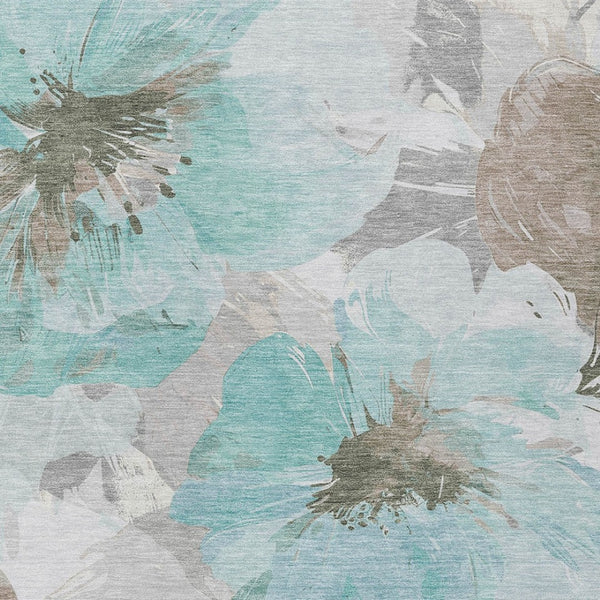 HomeRoots 5' Vibrant Teal Blue and Aqua Floral Washable Area Rug for Indoor and Outdoor Spaces, Durable Design 9' x 12' 611541