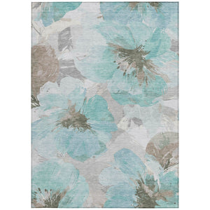 HomeRoots 5' Vibrant Teal Blue and Aqua Floral Washable Area Rug for Indoor and Outdoor Spaces, Durable Design 10' x 14' 611542