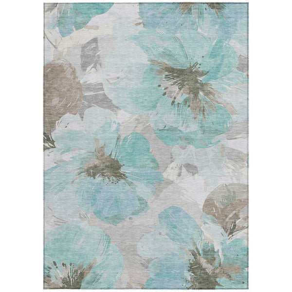 HomeRoots 5' Vibrant Teal Blue and Aqua Floral Washable Area Rug for Indoor and Outdoor Spaces, Durable Design 10' x 14' 611542