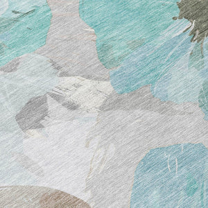 HomeRoots 5' Vibrant Teal Blue and Aqua Floral Washable Area Rug for Indoor and Outdoor Spaces, Durable Design 10' x 14' 611542