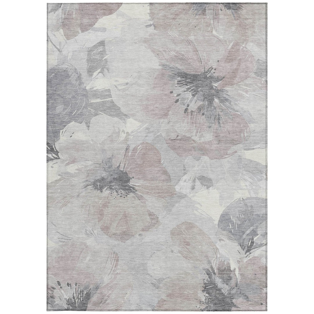 HomeRoots 5' Indoor Outdoor Floral Area Rug - Durable, Washable Taupe and Beige Design for Stylish Spaces 5' x 7'6" 611544