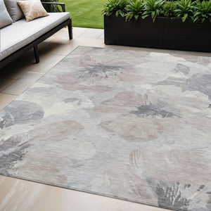 HomeRoots 5' Indoor Outdoor Floral Area Rug - Durable, Washable Taupe and Beige Design for Stylish Spaces 5' x 7'6" 611544