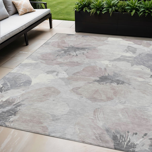 HomeRoots 5' Indoor Outdoor Floral Area Rug - Durable, Washable Taupe and Beige Design for Stylish Spaces 5' x 7'6" 611544