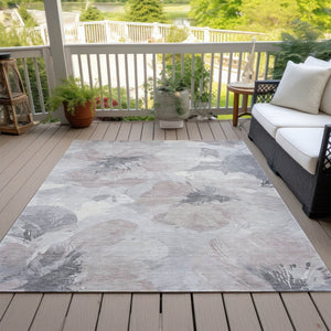 HomeRoots 5' Indoor Outdoor Floral Area Rug - Durable, Washable Taupe and Beige Design for Stylish Spaces 5' x 7'6" 611544
