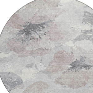 HomeRoots 5' Indoor Outdoor Floral Area Rug - Durable, Washable Taupe and Beige Design for Stylish Spaces 8' x 8' 611545