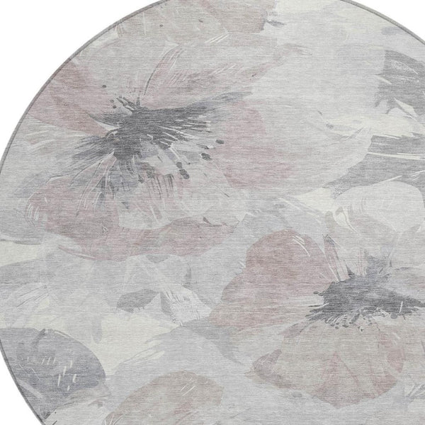 HomeRoots 5' Indoor Outdoor Floral Area Rug - Durable, Washable Taupe and Beige Design for Stylish Spaces 8' x 8' 611545