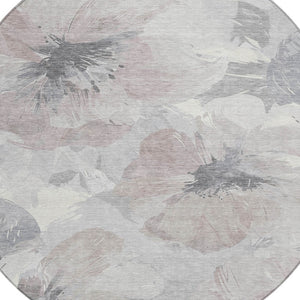 HomeRoots 5' Indoor Outdoor Floral Area Rug - Durable, Washable Taupe and Beige Design for Stylish Spaces 8' x 8' 611545