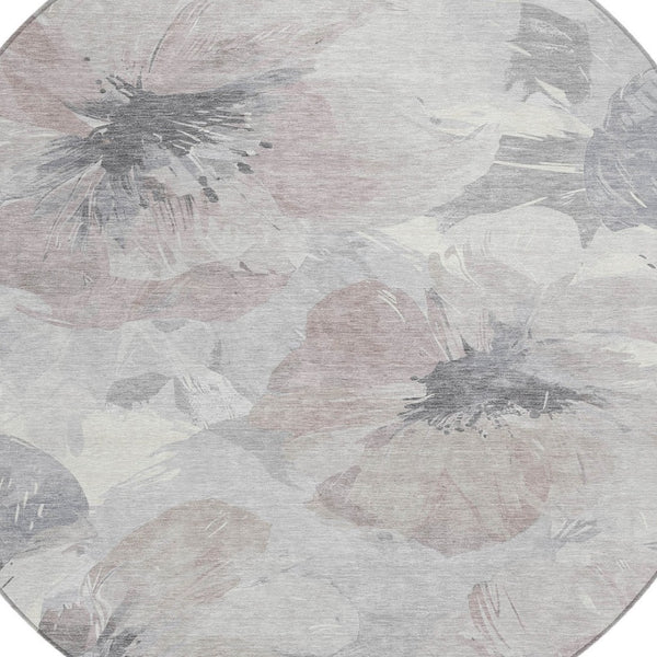 HomeRoots 5' Indoor Outdoor Floral Area Rug - Durable, Washable Taupe and Beige Design for Stylish Spaces 8' x 8' 611545