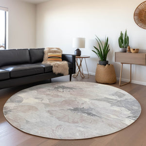 HomeRoots 5' Indoor Outdoor Floral Area Rug - Durable, Washable Taupe and Beige Design for Stylish Spaces 8' x 8' 611545