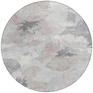 HomeRoots 5' Indoor Outdoor Floral Area Rug - Durable, Washable Taupe and Beige Design for Stylish Spaces 8' x 8' 611545