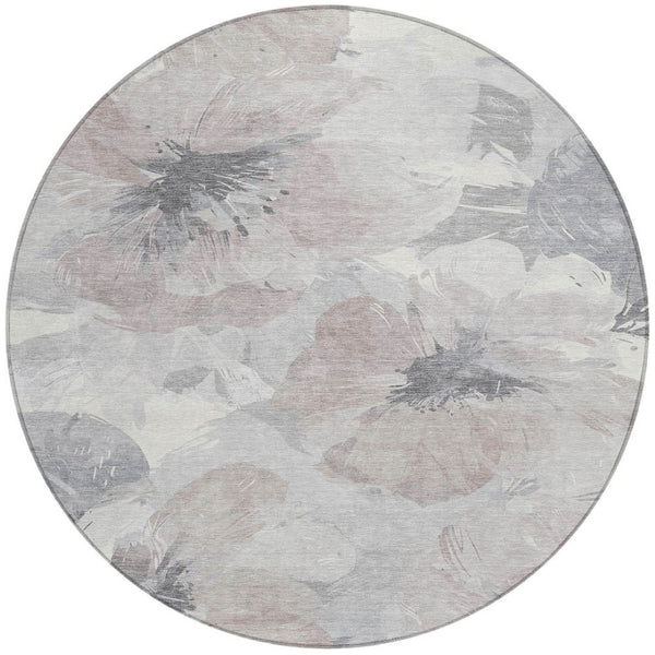 HomeRoots 5' Indoor Outdoor Floral Area Rug - Durable, Washable Taupe and Beige Design for Stylish Spaces 8' x 8' 611545