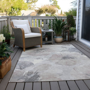 HomeRoots 5' Indoor Outdoor Floral Area Rug - Durable, Washable Taupe and Beige Design for Stylish Spaces 8' x 10' 611546