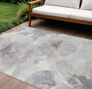 HomeRoots 5' Indoor Outdoor Floral Area Rug - Durable, Washable Taupe and Beige Design for Stylish Spaces 10' x 14' 611548