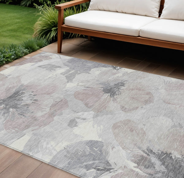 HomeRoots 5' Indoor Outdoor Floral Area Rug - Durable, Washable Taupe and Beige Design for Stylish Spaces 10' x 14' 611548
