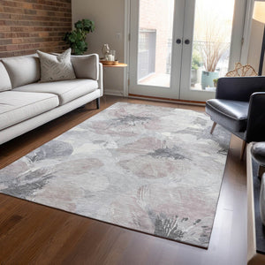 HomeRoots 5' Indoor Outdoor Floral Area Rug - Durable, Washable Taupe and Beige Design for Stylish Spaces 10' x 14' 611548