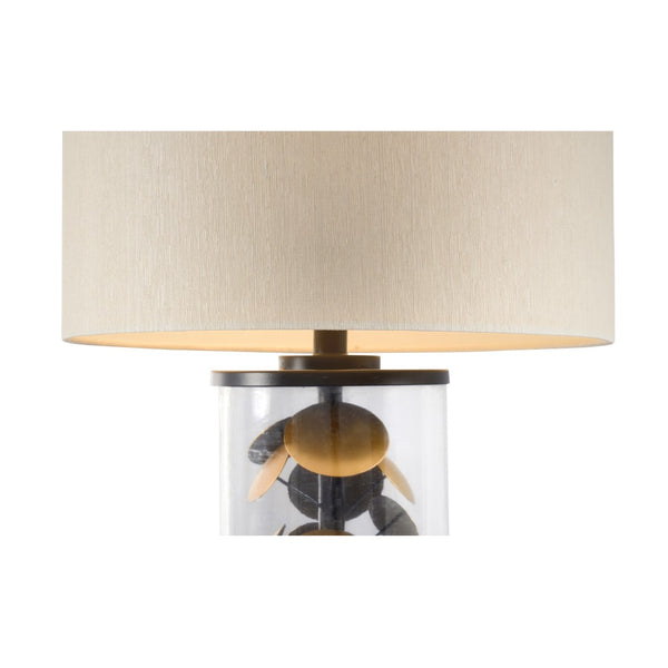 Wildwood Circle Sculptural Table Lamp With Hammered Glass, Antique Brass Discs & Raw Silk Shade For Ambient Glow 61156