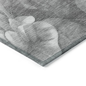 HomeRoots 5' Indoor Outdoor Floral Area Rug - Stylish, Washable, Stain-Resistant Design for Any Space Gray 5' x 7'6" 611562