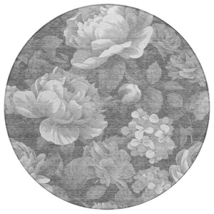 HomeRoots 5' Indoor Outdoor Floral Area Rug - Stylish, Washable, Stain-Resistant Design for Any Space Gray 8' x 8' 611563