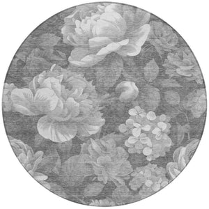HomeRoots 5' Indoor Outdoor Floral Area Rug - Stylish, Washable, Stain-Resistant Design for Any Space Gray 8' x 8' 611563