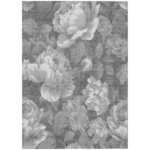 HomeRoots 5' Indoor Outdoor Floral Area Rug - Stylish, Washable, Stain-Resistant Design for Any Space Gray 8' x 10' 611564