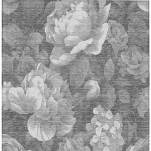 HomeRoots 5' Indoor Outdoor Floral Area Rug - Stylish, Washable, Stain-Resistant Design for Any Space Gray 9' x 12' 611565