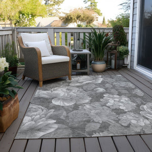 HomeRoots 5' Indoor Outdoor Floral Area Rug - Stylish, Washable, Stain-Resistant Design for Any Space Gray 9' x 12' 611565