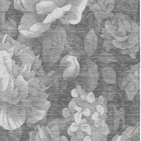 HomeRoots 5' Indoor Outdoor Floral Area Rug - Stylish, Washable, Stain-Resistant Design for Any Space Gray 10' x 14' 611566