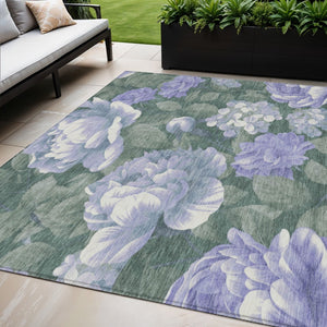 HomeRoots 5' Indoor Outdoor Floral Area Rug - Stylish, Washable, Stain-Resistant Design for Any Space Lavender 5' x 7'6" 611568
