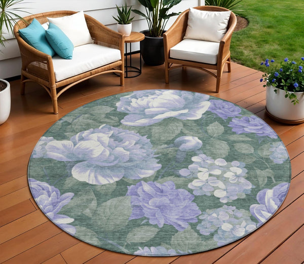 HomeRoots 5' Indoor Outdoor Floral Area Rug - Stylish, Washable, Stain-Resistant Design for Any Space Lavender 8' x 8' 611569