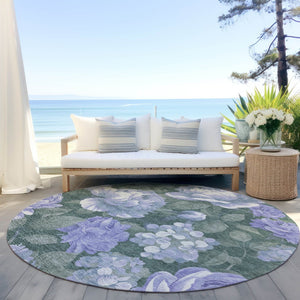 HomeRoots 5' Indoor Outdoor Floral Area Rug - Stylish, Washable, Stain-Resistant Design for Any Space Lavender 8' x 8' 611569