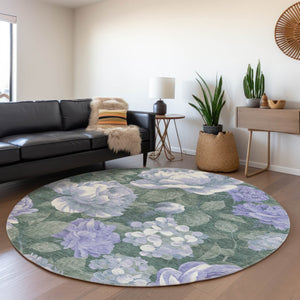HomeRoots 5' Indoor Outdoor Floral Area Rug - Stylish, Washable, Stain-Resistant Design for Any Space Lavender 8' x 8' 611569
