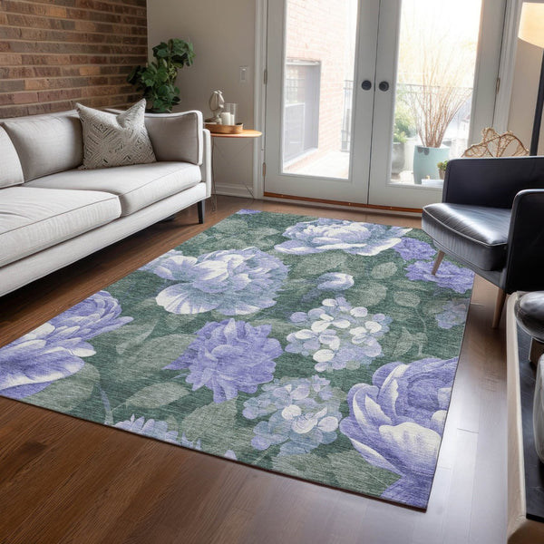 HomeRoots 5' Indoor Outdoor Floral Area Rug - Stylish, Washable, Stain-Resistant Design for Any Space Lavender 10' x 14' 611572