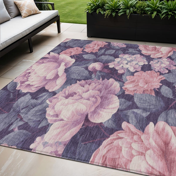 HomeRoots 5' Indoor Outdoor Floral Area Rug - Stylish, Washable, Stain-Resistant Design for Any Space Pink 5' x 7'6" 611574