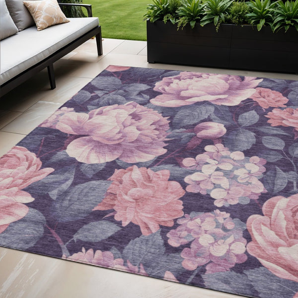 HomeRoots 5' Indoor Outdoor Floral Area Rug - Stylish, Washable, Stain-Resistant Design for Any Space Pink 5' x 7'6" 611574