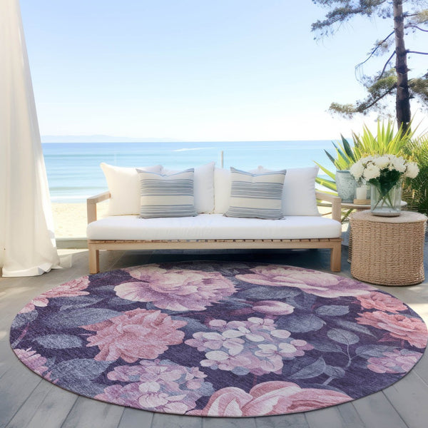 HomeRoots 5' Indoor Outdoor Floral Area Rug - Stylish, Washable, Stain-Resistant Design for Any Space Pink 8' x 8' 611575