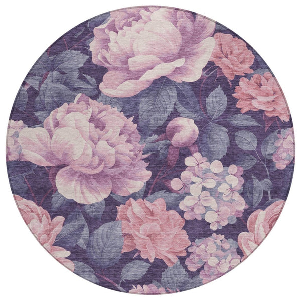 HomeRoots 5' Indoor Outdoor Floral Area Rug - Stylish, Washable, Stain-Resistant Design for Any Space Pink 8' x 8' 611575