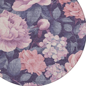HomeRoots 5' Indoor Outdoor Floral Area Rug - Stylish, Washable, Stain-Resistant Design for Any Space Pink 8' x 8' 611575