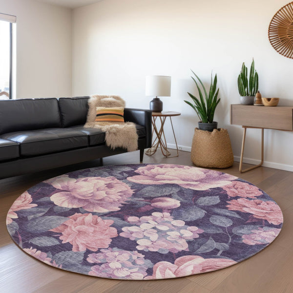 HomeRoots 5' Indoor Outdoor Floral Area Rug - Stylish, Washable, Stain-Resistant Design for Any Space Pink 8' x 8' 611575