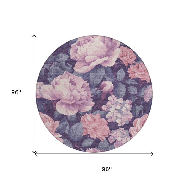 HomeRoots 5' Indoor Outdoor Floral Area Rug - Stylish, Washable, Stain-Resistant Design for Any Space Pink 8' x 8' 611575