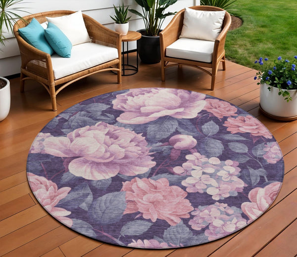 HomeRoots 5' Indoor Outdoor Floral Area Rug - Stylish, Washable, Stain-Resistant Design for Any Space Pink 8' x 8' 611575