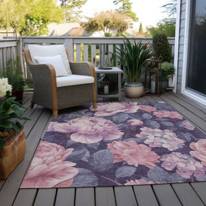 HomeRoots 5' Indoor Outdoor Floral Area Rug - Stylish, Washable, Stain-Resistant Design for Any Space Pink 8' x 10' 611576