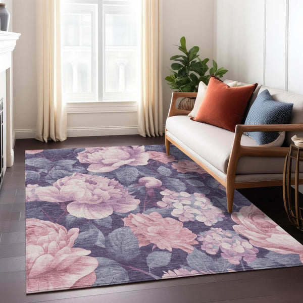 HomeRoots 5' Indoor Outdoor Floral Area Rug - Stylish, Washable, Stain-Resistant Design for Any Space Pink 9' x 12' 611577