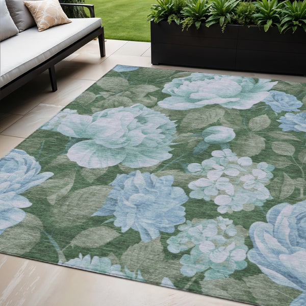 HomeRoots 5' Indoor Outdoor Floral Area Rug - Stylish, Washable, Stain-Resistant Design for Any Space Sky 5' x 7'6" 611586