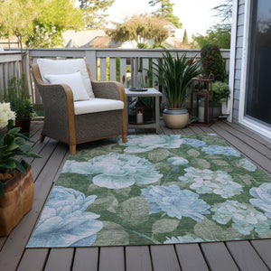 HomeRoots 5' Indoor Outdoor Floral Area Rug - Stylish, Washable, Stain-Resistant Design for Any Space Sky 5' x 7'6" 611586