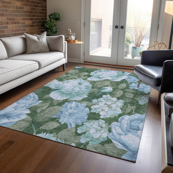HomeRoots 5' Indoor Outdoor Floral Area Rug - Stylish, Washable, Stain-Resistant Design for Any Space Sky 5' x 7'6" 611586
