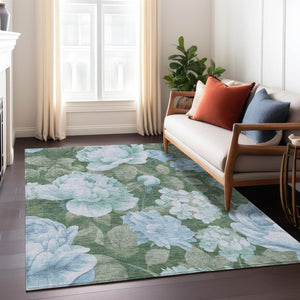 HomeRoots 5' Indoor Outdoor Floral Area Rug - Stylish, Washable, Stain-Resistant Design for Any Space Sky 5' x 7'6" 611586