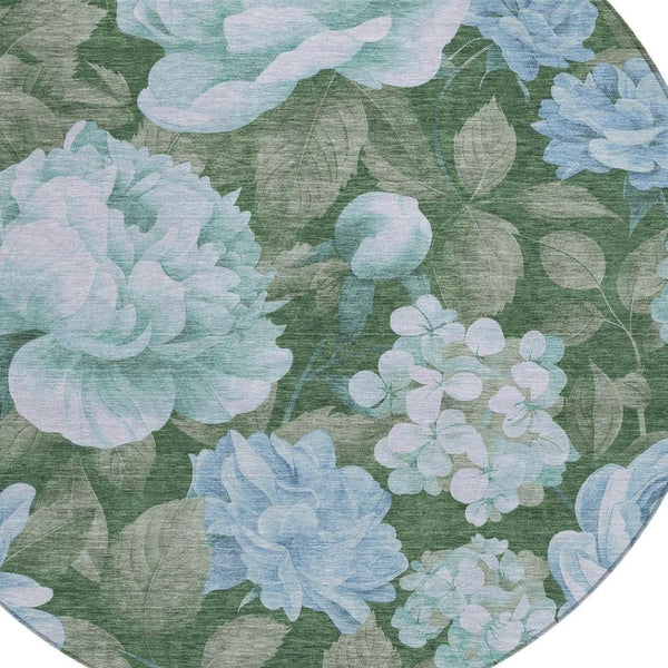 HomeRoots 5' Indoor Outdoor Floral Area Rug - Stylish, Washable, Stain-Resistant Design for Any Space Sky 8' x 8' 611587