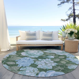 HomeRoots 5' Indoor Outdoor Floral Area Rug - Stylish, Washable, Stain-Resistant Design for Any Space Sky 8' x 8' 611587