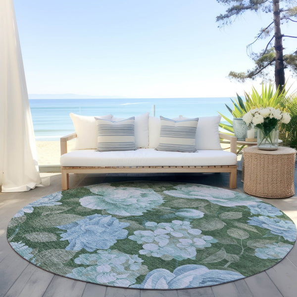 HomeRoots 5' Indoor Outdoor Floral Area Rug - Stylish, Washable, Stain-Resistant Design for Any Space Sky 8' x 8' 611587