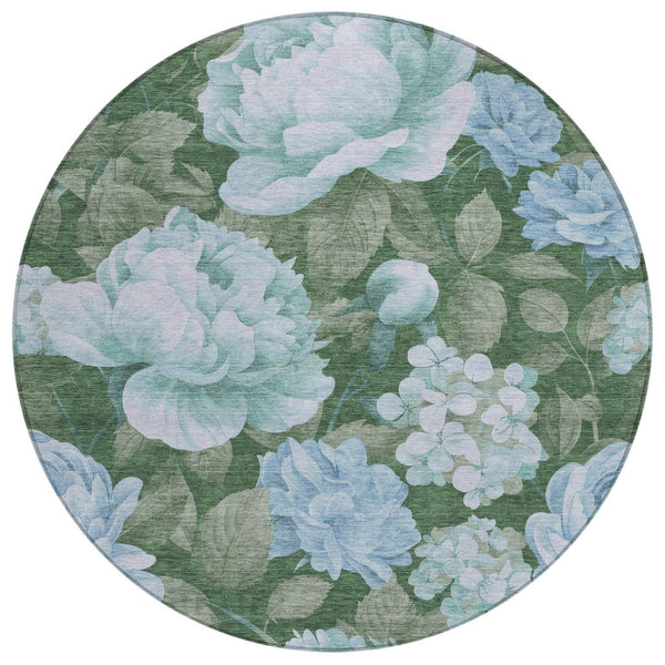 HomeRoots 5' Indoor Outdoor Floral Area Rug - Stylish, Washable, Stain-Resistant Design for Any Space Sky 8' x 8' 611587